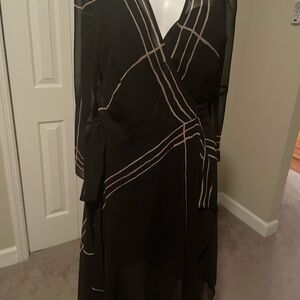 BCBGMaxAzria Black and Cream Long Sleeve Dress